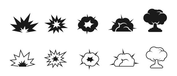 bomb explosion icon collection. war and blast symbols. vector image for military concepts and web design vector art illustration