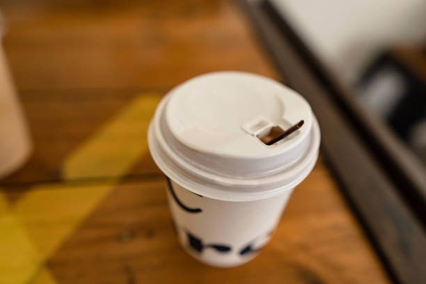 Plastic Coffee Cup with Straw stock photo