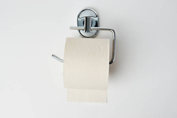 istock Empty toilet paper roll holder, close-up 1389497666