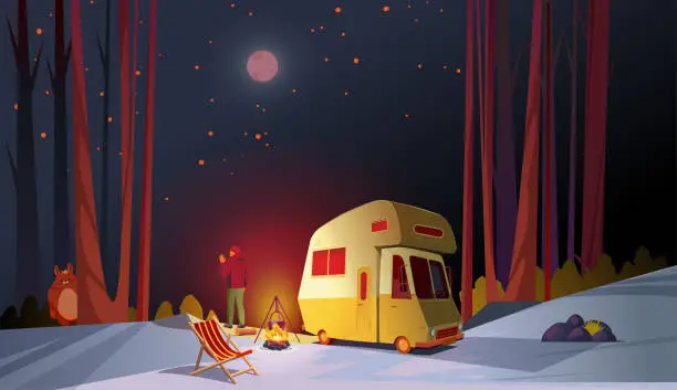 Vector illustration of Winter camp in the woods