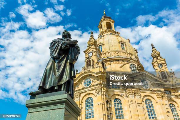 Luther Statue In Dresden In Front Of The Frauenkirche Stock Photo - Download Image Now