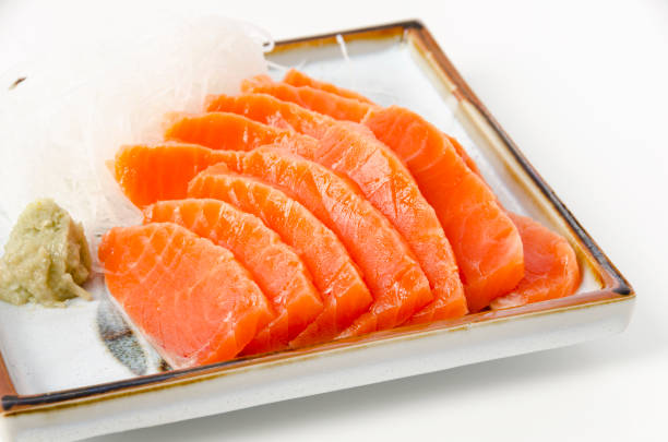 istock Salmon Sashimi, Raw rainbow trout slice or rainbow trout sashimi 1389500054