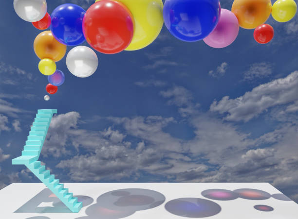 Stairway to balloons in the sky stock photo