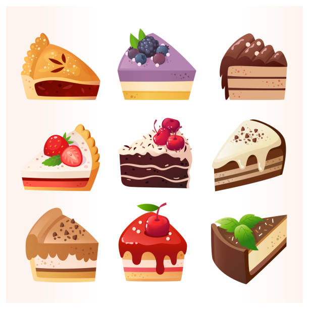 ilustraciones, imágenes clip art, dibujos animados e iconos de stock de postres de panadería y pastelería con sabores a chocolate vainilla y fresa. - muffin cake cupcake blueberry muffin