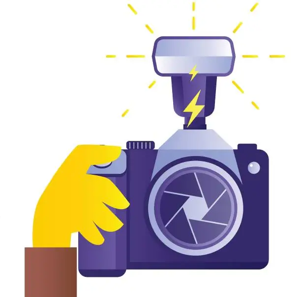 Vector illustration of Photographer hands with camera flat illustration