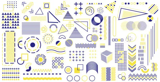 Vector illustration of Big set of various abstract yellow-blue elements on a white background - Vector
