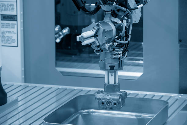 istock The hi-technology  material handling process by robotic system with aluminum parts. 1389507201