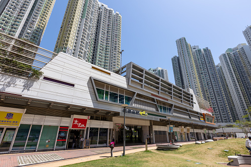 Hong Kong - April 4, 2022 : General view of the Ching Long Shopping Centre in Kai Tak Development Area, Hong Kong. It provides shopping facilities of daily necessities for residents of Kai Ching Estate, Tak Long Estate and neighboring areas.