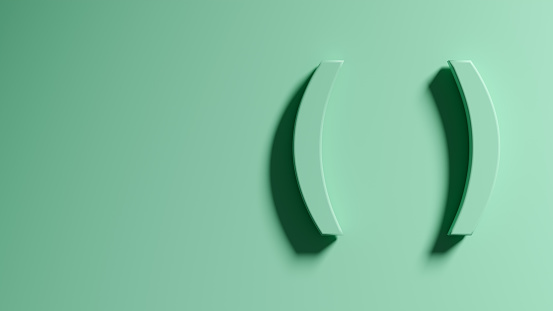 Paréntesis o símbolo de corchete redondo o signo sobre fondo verde. Renderizado 3D. photo