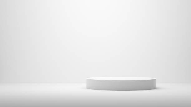 istock Empty white round pedestal or podium showcase stage for product display. 1389511705
