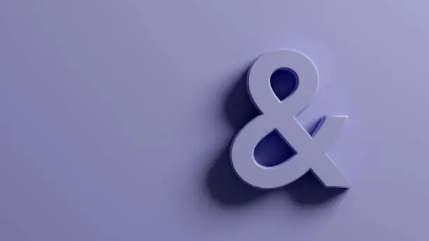 Ampersand symbol on pastel purple background. 3D rendering.