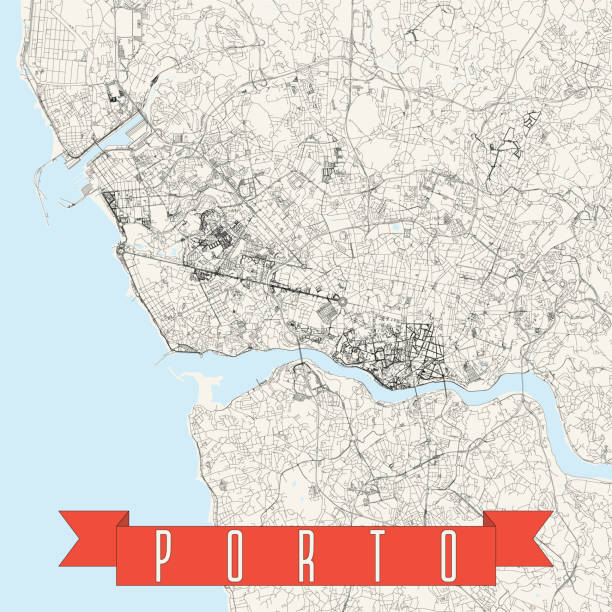 ilustrações de stock, clip art, desenhos animados e ícones de porto, portugal vector map - douro