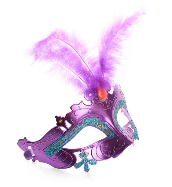 istock Beautiful purple carnival mask with feathers isolated on white 1389516905