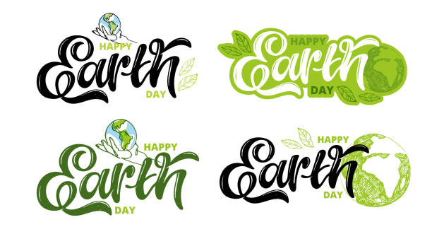 Happy Earth Day - cute hand drawn doodle lettering label. Eco friendly poster. Happy Earth Day - cute hand drawn doodle lettering label. Eco friendly poster. earthday stock illustrations