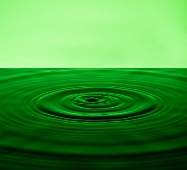 istock bright green background with diverging circles from dropped drop on surface water. 1389523483