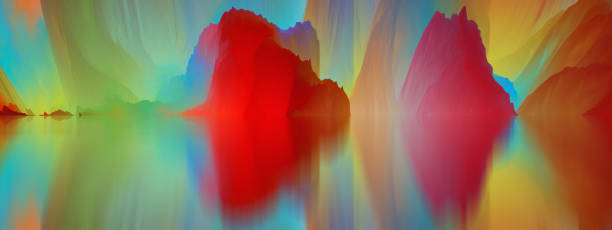 istock Magical world. Abstract Landscape, surreal lake and reflections. art, creativity and imagination. 3d illustration 1389526190