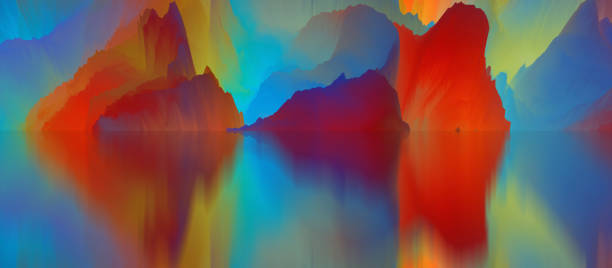 istock Magical world. Abstract Landscape, surreal lake and reflections. art, creativity and imagination. 3d illustration 1389526759