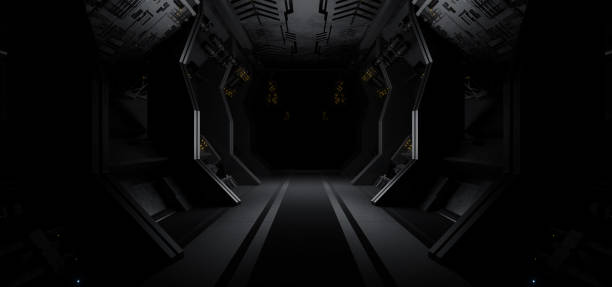 istock Unknown Robotic Facility Laboratory Dystopian Silver Gray Colors Futuristic Background 1389527171