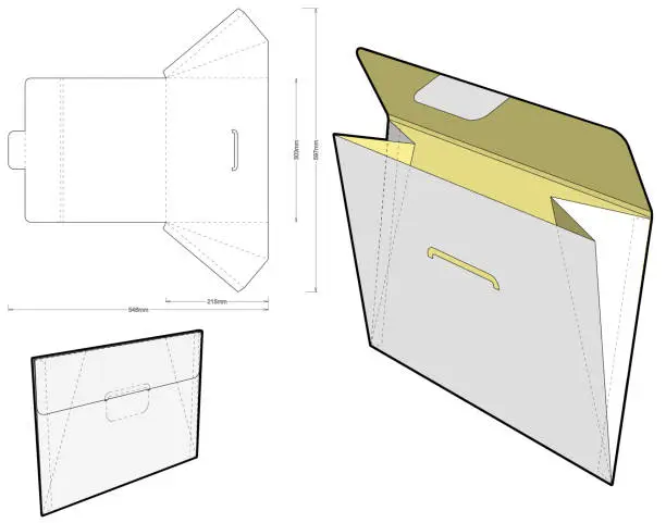 Vector illustration of Packaging Envelope and Die-cut Pattern. The .eps file is full scale and fully functional. Prepared for real cardboard production.