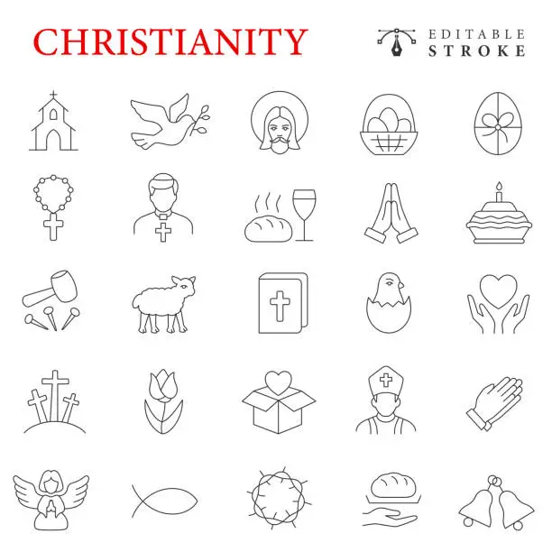 Vector illustration of Christianity Line Icon Set.