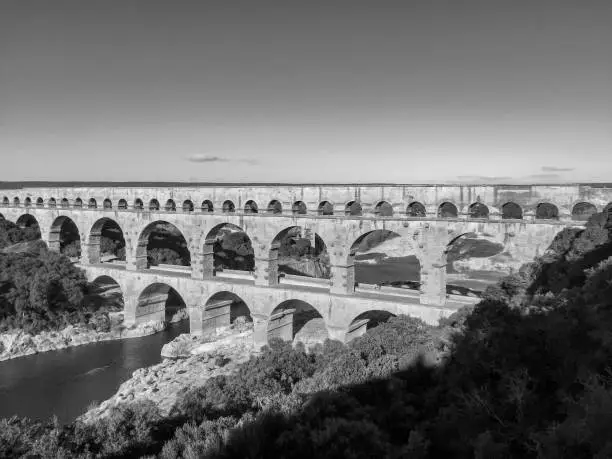 old roman aqueduct pont du gart in afternoon light