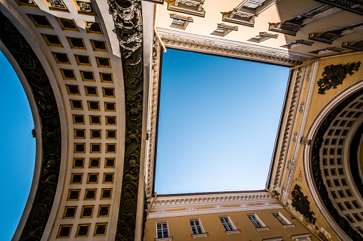 Sky Above General Staff Building Archway In St. Petersburg, Russia