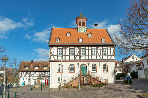 Bad Vilbel, Germany - February 13, 2018: At the old townhall of Bad Vilbel, Hesse, Germany