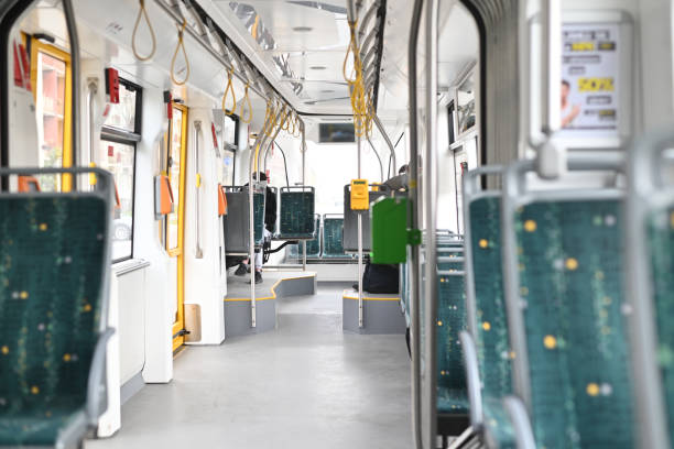 The interior of the tram, public transport. Municipal public transport. selective focus The interior of the tram, public transport. Municipal public transport. selective focus train interior stock pictures, royalty-free photos & images