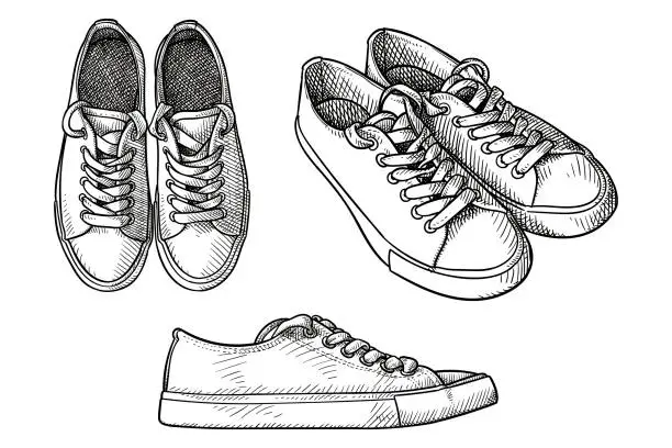 Vector illustration of Set of vector drawings of a pair of trainers shoes