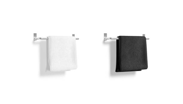 istock Blank black and white big towel on heated rail mockup 1389537487