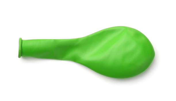 A single green balloon with a ribbon isolated on a white background.More shots of balloons are available in