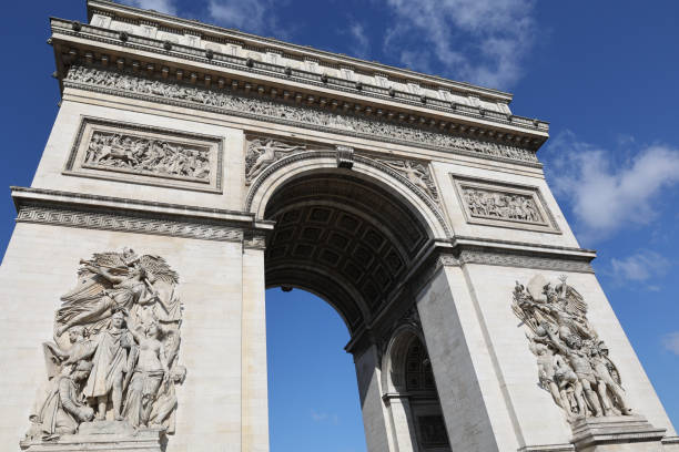 istock close view of the Arc de triomphe in Paris against blue sky 1389538552