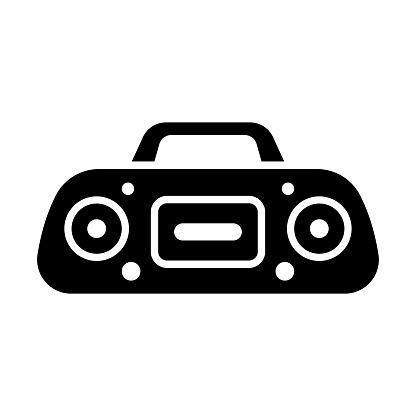 Tape recorder icon. Black silhouette. Front view. Vector simple flat graphic illustration. Isolated object on a white background. Isolate.