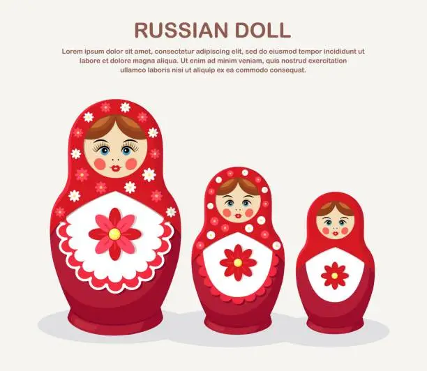 Vector illustration of Traditional nesting doll. Simple colorful matryoshkas of different sizes. Vector design
