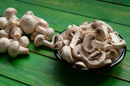 Fresh whole white button mushrooms