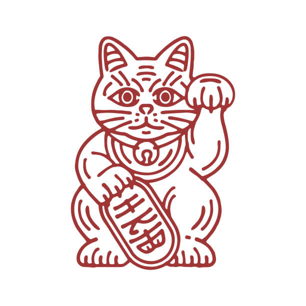 Japanese Maneki neko Maneki neko Japanese cat line ink vector illustration maneki neko stock illustrations