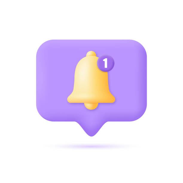 istock 3d Notification bell icon.Yellow bell with one new notification for social media reminder. 1389547622
