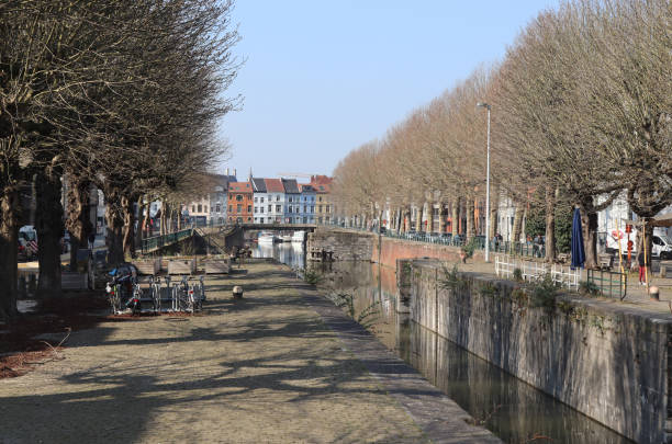 Ghent Dampoort, Canal View, Belgium stock photo
