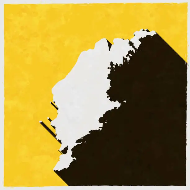 Vector illustration of Gotland map with long shadow on textured yellow background