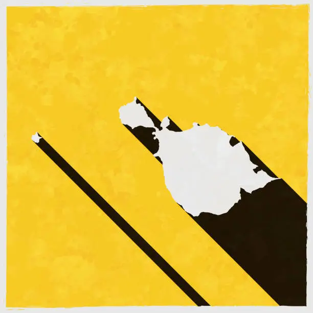 Vector illustration of Heard Island and McDonald Islands map with long shadow on textured yellow background