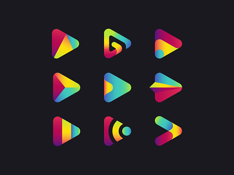 Vector illustration of multi colored play media button logo.