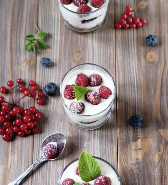 istock Healthy breakfast with yogurt and granola. Top view. Close up 1389552312