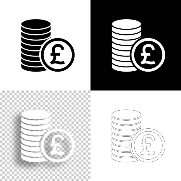 illustrazioni stock, clip art, cartoni animati e icone di tendenza di pile di monete in sterline. icona per il design. sfondi vuoti, bianchi e neri - icona a forma di linea - british currency pound symbol currency stack