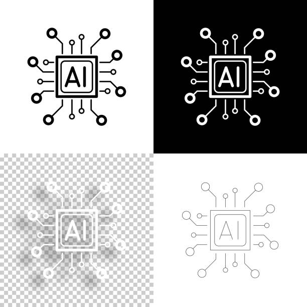 인공 지능 ai프로세서. 디자인 아이콘입니다. 빈, 흰색 및 검은색 배경 - 선 아이콘 - letter i interface icons information medium data stock illustrations