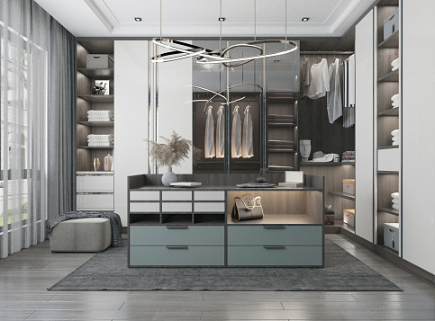 3d render. Modern dressing room interior.