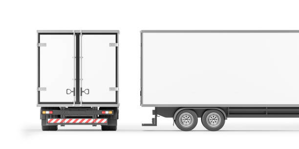 istock Long trailer isolated over white background. Mockup 1389557484