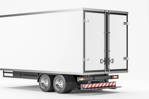 istock Long modern trailer isolated over white background. Mockup 1389557703