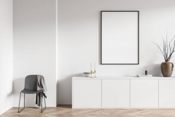 istock Bright living room interior with empty white poster, armchair 1389557959