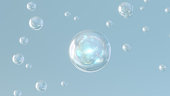3D rendering Cosmetics Blue Serum bubbles on defocus background