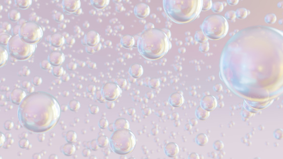 3D rendering Cosmetics Pearl Serum bubbles on defocus background. Collagen bubbles Design. Moisturizing Essentials and Serum Concept. Vitamin for personal care and beauty concept.